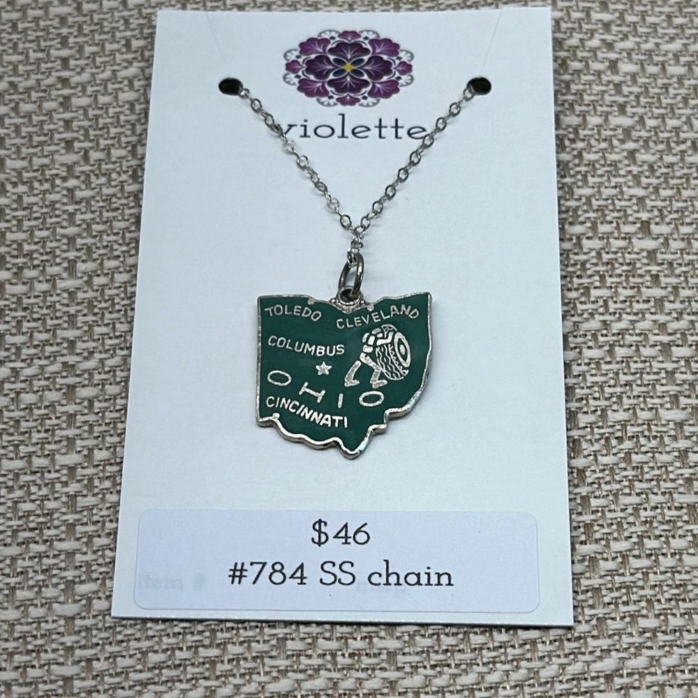 Handmade by Violette Grace State Charm Necklace Ohio #784